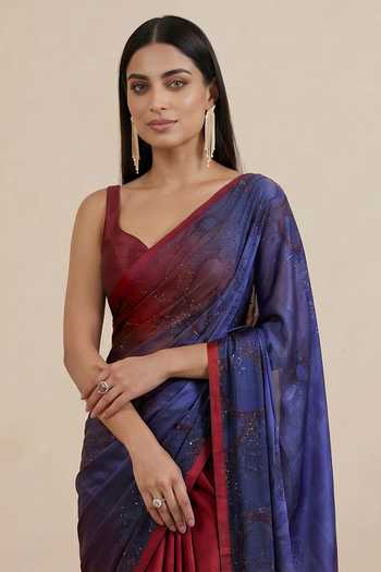 Buy Satya Paul Blue Satin Harmony Colorblock Saree Online at Aza Fashions Buy_Satya Paul_Blue Satin Harmony Colorblock Saree _Online_at_Aza_Fashions
