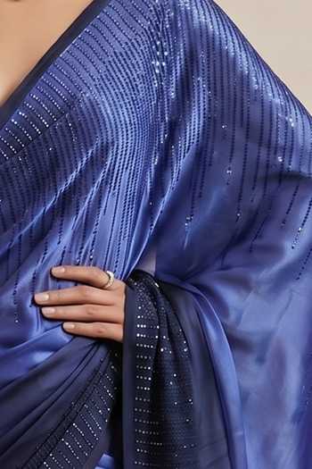 Buy Satya Paul Blue Satin Songbird Linear Sequin Work Saree Online at Aza Fashions Buy_Satya Paul_Blue Satin Songbird Linear Sequin Work Saree _Online_at_Aza_Fashions