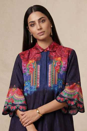 Shop Satya Paul Blue Chanderi Collared Neck Butterfly Wings Kurta Online at Aza Fashions Shop_Satya Paul_Blue Chanderi Collared Neck Butterfly Wings Kurta _Online_at_Aza_Fashions