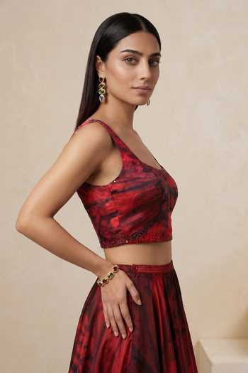 Buy Satya Paul Red Crepe, Viscose Square Neck Jubilee Printed Corset Top Online at Aza Fashions Buy_Satya Paul_Red Crepe, Viscose Square Neck Jubilee Printed Corset Top _Online_at_Aza_Fashions