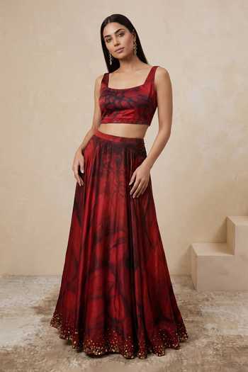 Shop Satya Paul Red Crepe, Viscose Square Neck Jubilee Printed Corset Top Online at Aza Fashions Shop_Satya Paul_Red Crepe, Viscose Square Neck Jubilee Printed Corset Top _Online_at_Aza_Fashions