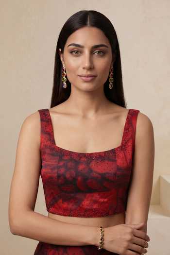 Buy Satya Paul Red Crepe, Viscose Square Neck Jubilee Printed Corset Top Buy_Satya Paul_Red Crepe, Viscose Square Neck Jubilee Printed Corset Top