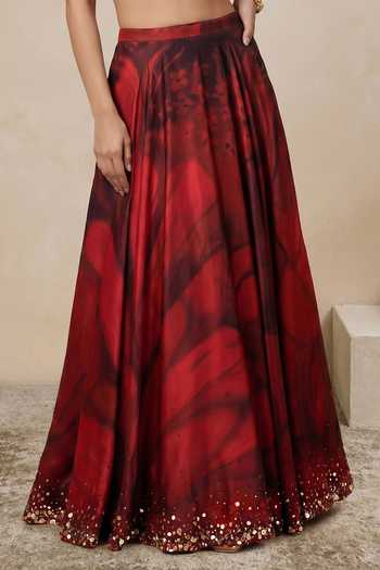 Satya Paul Red Satin, Modal Jubilee Border Embellished Skirt Online at Aza Fashions Satya Paul_Red Satin, Modal Jubilee Border Embellished Skirt _Online_at_Aza_Fashions