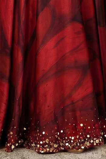 Shop Satya Paul Red Satin, Modal Jubilee Border Embellished Skirt Online at Aza Fashions Shop_Satya Paul_Red Satin, Modal Jubilee Border Embellished Skirt _Online_at_Aza_Fashions