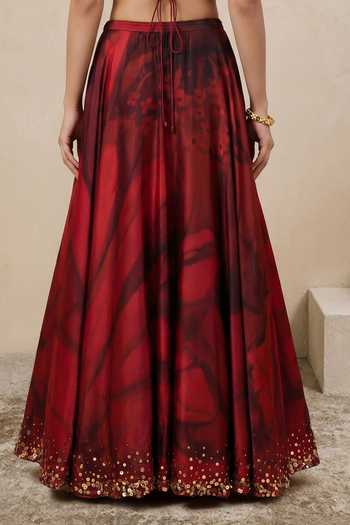 Buy Satya Paul Red Satin, Modal Jubilee Border Embellished Skirt Buy_Satya Paul_Red Satin, Modal Jubilee Border Embellished Skirt