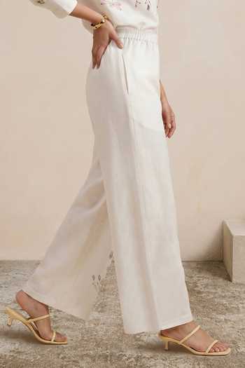 Satya Paul Off White Linen, Viscose Dear Reader Printed Pant Online at Aza Fashions Satya Paul_Off White Linen, Viscose Dear Reader Printed Pant _Online_at_Aza_Fashions