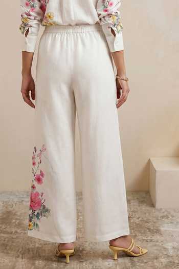 Shop Satya Paul Off White Linen, Viscose Dear Reader Printed Pant Online at Aza Fashions Shop_Satya Paul_Off White Linen, Viscose Dear Reader Printed Pant _Online_at_Aza_Fashions
