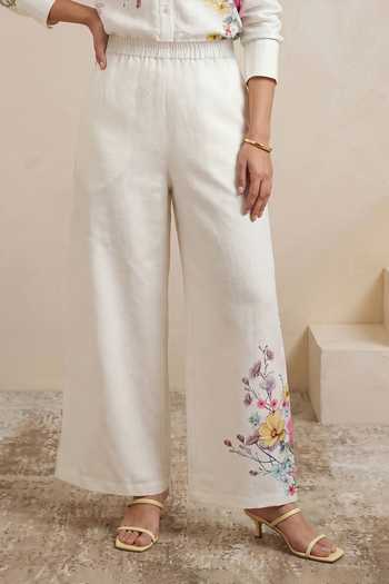Satya Paul Off White Linen, Viscose Dear Reader Printed Pant at Aza Fashions Satya Paul_Off White Linen, Viscose Dear Reader Printed Pant _at_Aza_Fashions