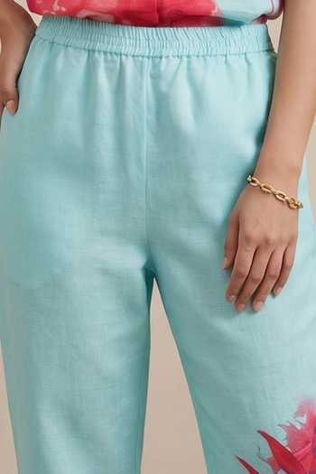 Shop Satya Paul Blue Linen Spring Flush Printed Pant Online at Aza Fashions Shop_Satya Paul_Blue Linen Spring Flush Printed Pant _Online_at_Aza_Fashions