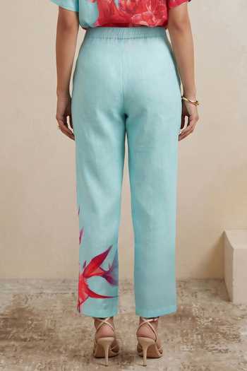 Satya Paul Blue Linen Spring Flush Printed Pant at Aza Fashions Satya Paul_Blue Linen Spring Flush Printed Pant _at_Aza_Fashions