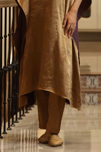 Weaver Story Gold Tissue V-neck Handloom Kaftan With Pant Online at Aza Fashions Weaver Story_Gold Tissue V-neck Handloom Kaftan With Pant _Online_at_Aza_Fashions