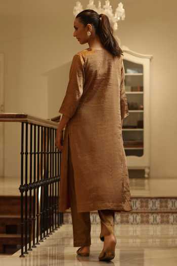 Weaver Story Handloom Tissue A-Line Kurta & Pant Set 