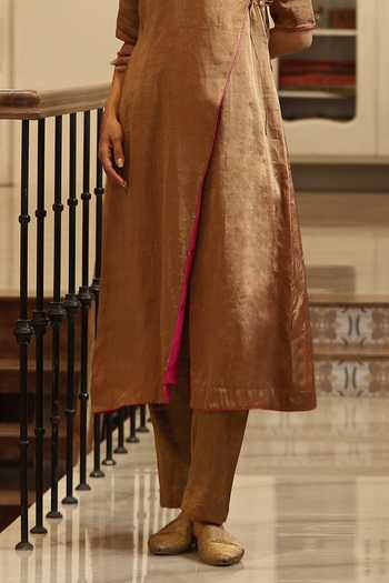 Buy Weaver Story Gold Tissue V-neck, Yes Handloom Angarkha And Pant Set Online at Aza Fashions Buy_Weaver Story_Gold Tissue V-neck, Yes Handloom Angarkha And Pant Set _Online_at_Aza_Fashions