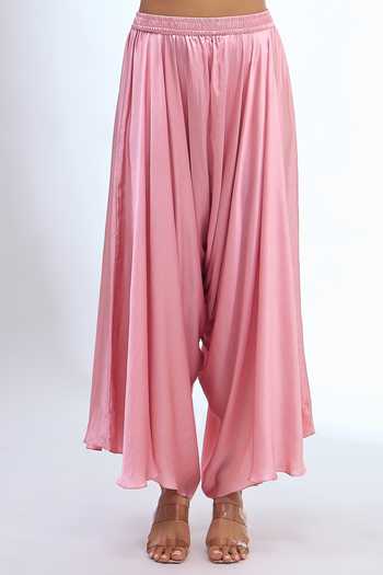 Buy Prisho Pink One Shoulder, Bandeau Neck Tunic And Draped Pant Set Buy_Prisho_Pink One Shoulder, Bandeau Neck Tunic And Draped Pant Set