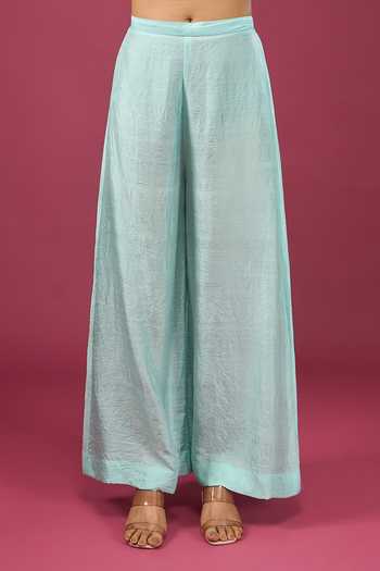 Anamika Khanna_Blue Round Neck Wash Boxy Top And Pant Set _at_Aza_Fashions