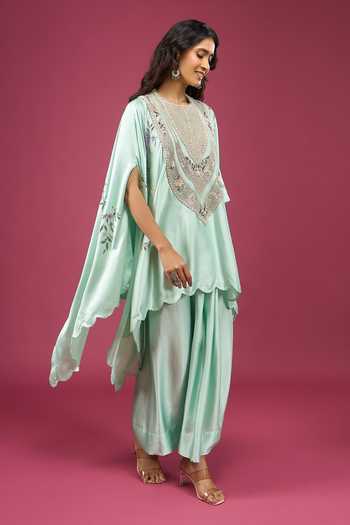 Anamika Khanna Wash Blue Embroidered Cape & Skirt Set