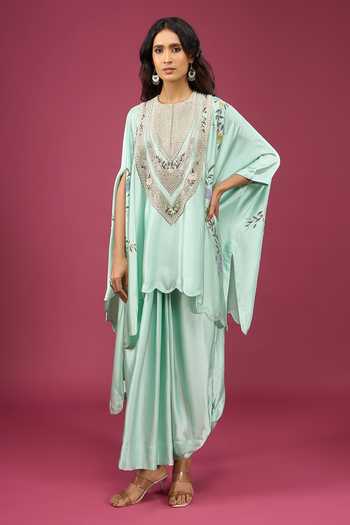 Buy Anamika Khanna Green Round Neck Wash Embroidered Cape And Skirt Set Buy_Anamika Khanna_Green Round Neck Wash Embroidered Cape And Skirt Set