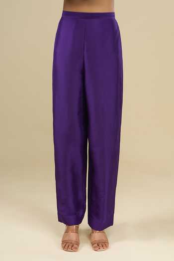 Buy_Anamika Khanna_Purple Round Neck Floral Embroidered Kurta Set 