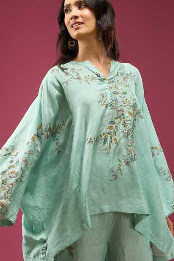 Buy Anamika Khanna Sky Blue Notched Neck Embroidered Boxy Top And Pant Set Online at Aza Fashions Buy_Anamika Khanna_Sky Blue Notched Neck Embroidered Boxy Top And Pant Set _Online_at_Aza_Fashions