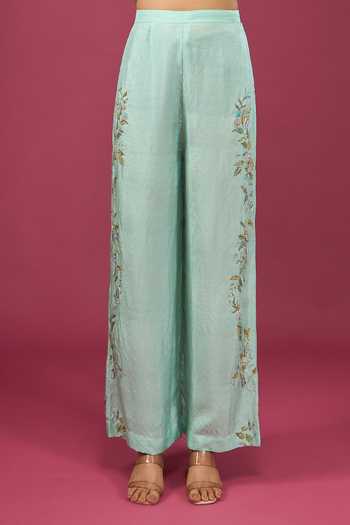 Anamika Khanna Sky Blue Notched Neck Embroidered Boxy Top And Pant Set at Aza Fashions Anamika Khanna_Sky Blue Notched Neck Embroidered Boxy Top And Pant Set _at_Aza_Fashions