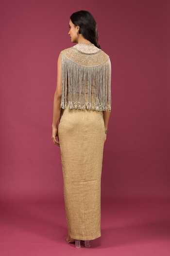 Anamika Khanna Fringed Cape & Draped Skirt Set 
