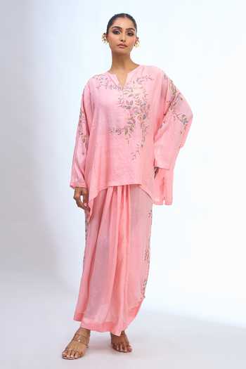 Anamika Khanna Embroidered Top & Draped Skirt Set