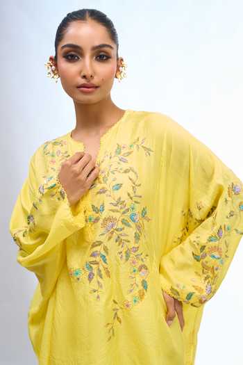Buy Anamika Khanna Yellow V-neck Embroidered Top And Draped Skirt Set Online at Aza Fashions Buy_Anamika Khanna_Yellow V-neck Embroidered Top And Draped Skirt Set _Online_at_Aza_Fashions