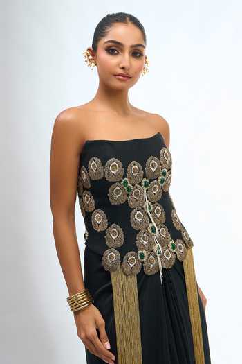 Buy Anamika Khanna Black Beads, Zari, Tassels Bandeau Neck Embroidered Corset And Skirt Set Online at Aza Fashions Buy_Anamika Khanna_Black Beads, Zari, Tassels Bandeau Neck Embroidered Corset And Skirt Set _Online_at_Aza_Fashions