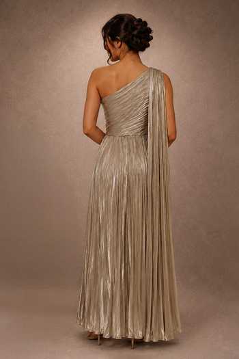 Ajiesh Oberoi Metallic Foil Pleated Dress