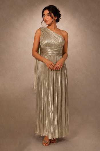 Ajiesh Oberoi Metallic Foil Pleated Dress