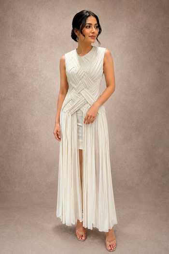 Ajiesh Oberoi Draped Pleated Maxi Dress