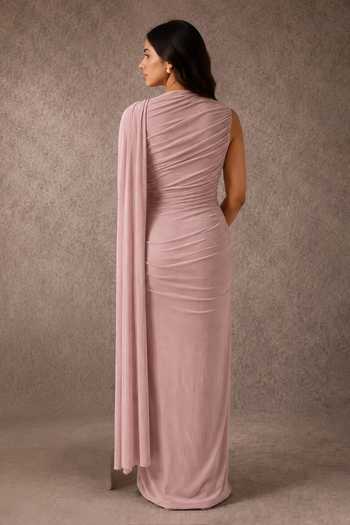 Ajiesh Oberoi Asymmetric Draped Maxi Dress