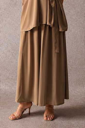 Buy Ajiesh Oberoi Beige Tencel Collared Neck Wrap Shirt And Wide Legged Pant Set Online at Aza Fashions Buy_Ajiesh Oberoi_Beige Tencel Collared Neck Wrap Shirt And Wide Legged Pant Set _Online_at_Aza_Fashions