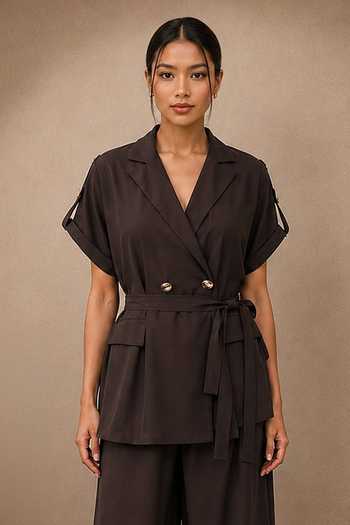 Buy Ajiesh Oberoi Brown Tencel Collared Neck Shirt And Pant Set Online at Aza Fashions Buy_Ajiesh Oberoi_Brown Tencel Collared Neck Shirt And Pant Set _Online_at_Aza_Fashions