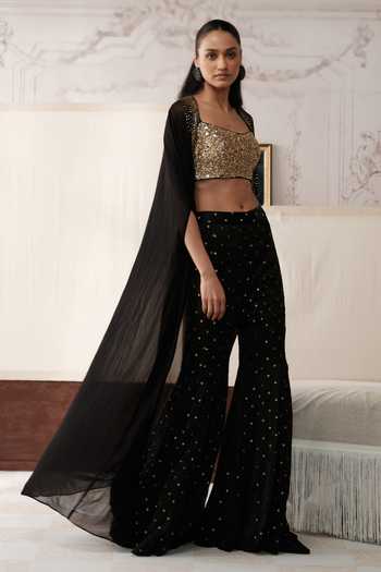 Buy Basanti Kapde aur Koffee Black Organza, Satin, Crepe Square The Stardust And Smoke Embroidered Cape Set Online at Aza Fashions Buy_Basanti Kapde aur Koffee_Black Organza, Satin, Crepe Square The Stardust And Smoke Embroidered Cape Set _Online_at_Aza_Fashions