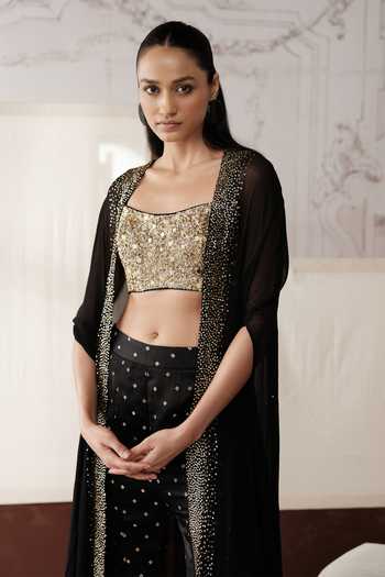 Basanti Kapde aur Koffee Black Organza, Satin, Crepe Square The Stardust And Smoke Embroidered Cape Set at Aza Fashions Basanti Kapde aur Koffee_Black Organza, Satin, Crepe Square The Stardust And Smoke Embroidered Cape Set _at_Aza_Fashions