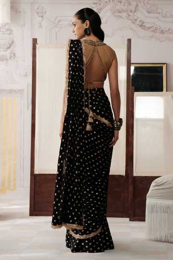 Basanti Kapde aur Koffee The Royal Obsidian Pre-Draped Saree With Embroidered Blouse 