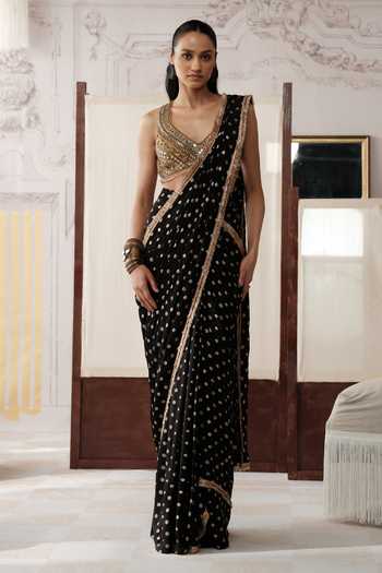 Basanti Kapde aur Koffee The Royal Obsidian Pre-Draped Saree With Embroidered Blouse 