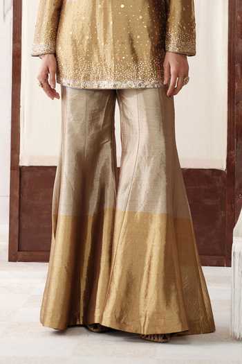 Basanti Kapde aur Koffee Gold Tissue V-neck The Champagne Dusk Embroidered Kurta Sharara Set Online at Aza Fashions Basanti Kapde aur Koffee_Gold Tissue V-neck The Champagne Dusk Embroidered Kurta Sharara Set _Online_at_Aza_Fashions