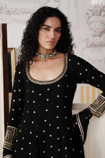 Shop Basanti Kapde aur Koffee Black Viscose Georgette The Midnight Palace Sequin Work Anarkali With Dupatta Online at Aza Fashions Shop_Basanti Kapde aur Koffee_Black Viscose Georgette The Midnight Palace Sequin Work Anarkali With Dupatta _Online_at_Aza_Fashions