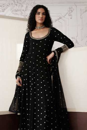 Buy Basanti Kapde aur Koffee Black Viscose Georgette The Midnight Palace Sequin Work Anarkali With Dupatta Buy_Basanti Kapde aur Koffee_Black Viscose Georgette The Midnight Palace Sequin Work Anarkali With Dupatta