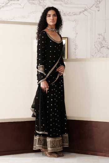 Shop Basanti Kapde aur Koffee Black Viscose Georgette The Midnight Palace Sequin Work Anarkali With Dupatta Shop_Basanti Kapde aur Koffee_Black Viscose Georgette The Midnight Palace Sequin Work Anarkali With Dupatta