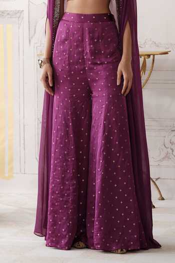 Basanti Kapde aur Koffee Purple Organza, Satin, Crepe Square Neck Stardust And Plum Embroidered Cape Set Online at Aza Fashions Basanti Kapde aur Koffee_Purple Organza, Satin, Crepe Square Neck Stardust And Plum Embroidered Cape Set _Online_at_Aza_Fashions