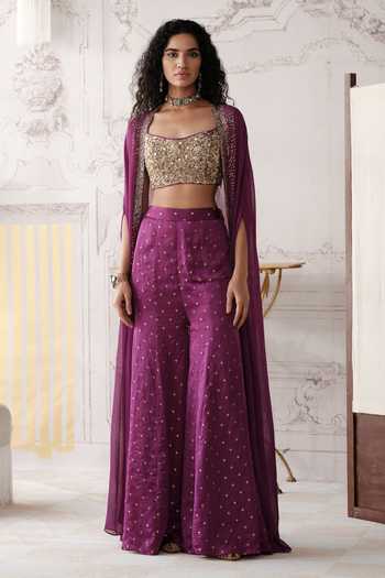 Basanti Kapde aur Koffee Stardust & Plum Embroidered Cape Set
