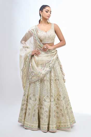 Gopi Vaid Floral Embroidered Lehenga Set 