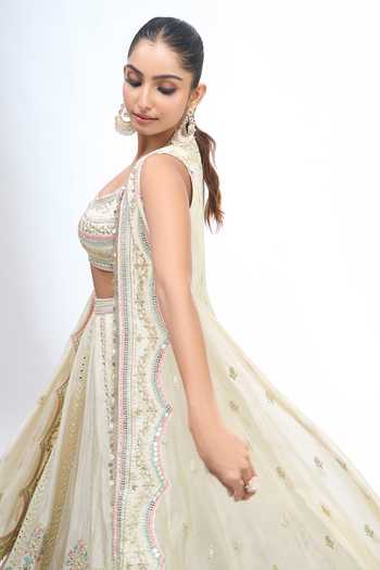 Shop Gopi Vaid Gold Scoop , Open Embroidered Jacket Lehenga Set Online at Aza Fashions Shop_Gopi Vaid_Gold Scoop , Open Embroidered Jacket Lehenga Set _Online_at_Aza_Fashions