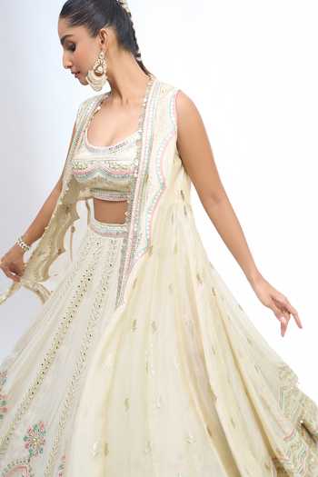 Buy Gopi Vaid Gold Scoop , Open Embroidered Jacket Lehenga Set Buy_Gopi Vaid_Gold Scoop , Open Embroidered Jacket Lehenga Set