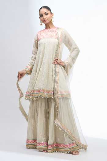 Gopi Vaid Embroidered Anarkali Sharara Set 