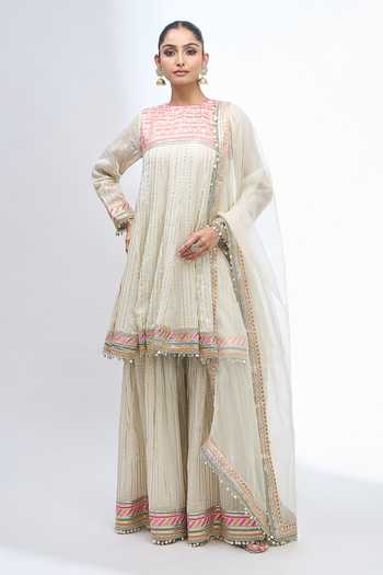 Buy_Gopi Vaid_Ivory Round Neck Embroidered Anarkali Sharara Set _Online_at_Aza_Fashions