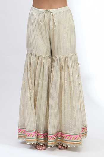 Buy Gopi Vaid Ivory V-neck, Yes Embroidered Kurta Sharara Set Buy_Gopi Vaid_Ivory V-neck, Yes Embroidered Kurta Sharara Set